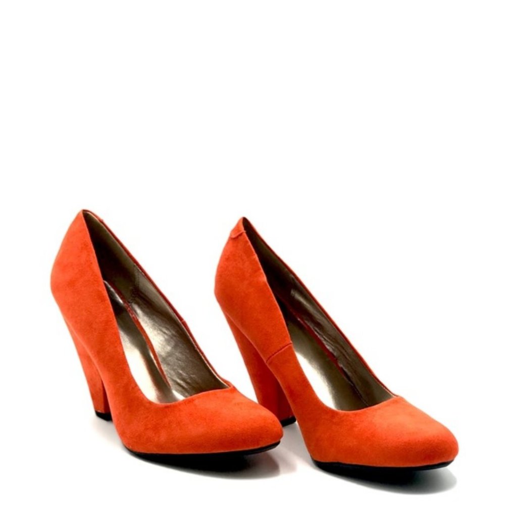 Vegan Suede Cone Heel Pumps in Brunt Orange - Picture 5 of 8